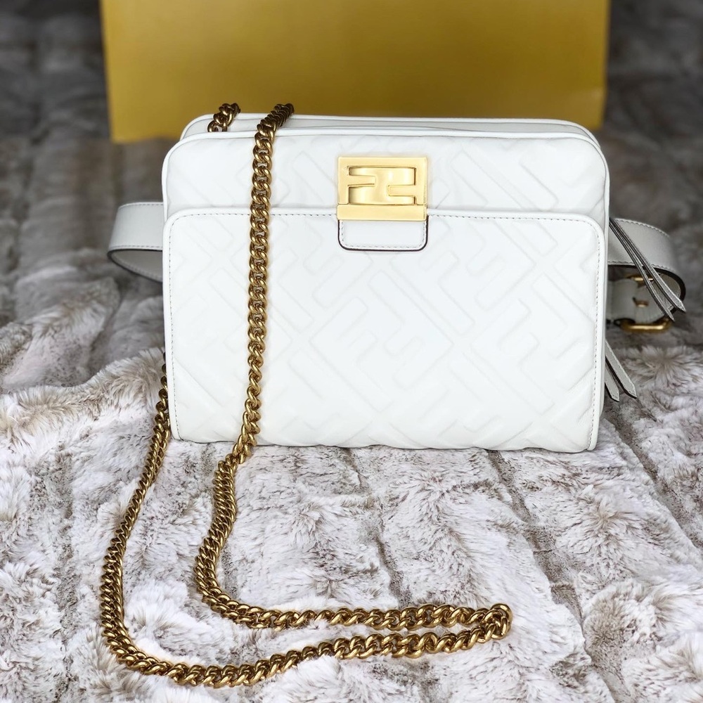 Fendi white Leather Gold FF crossbody/belt bag